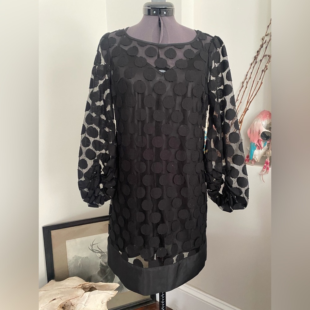 Laundry “mod” style shift dress, black polka dot, size 4